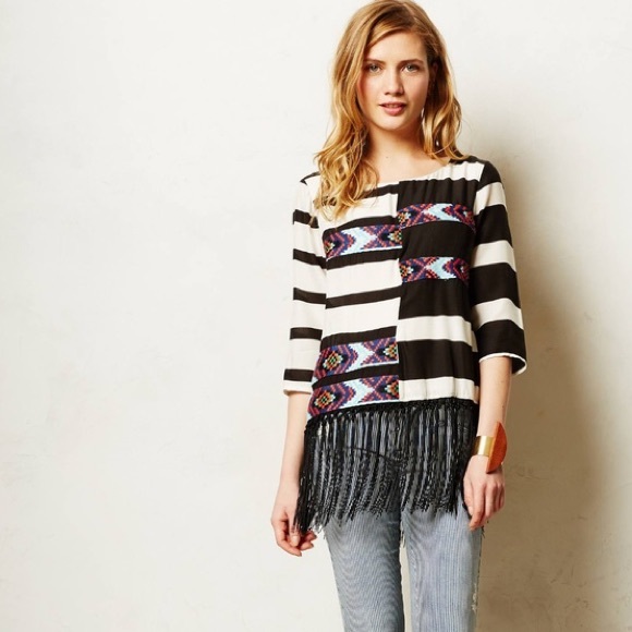 Anthropologie Tops - ANTHROPOLOGIE Floreat Fringed Latitudes Top Small